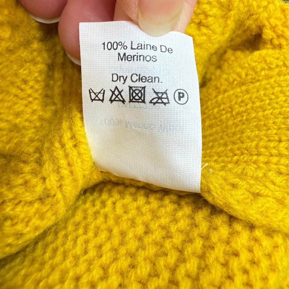 Madewell Merino Wool Cable Knit Pom Pom Sweater Womens M Mustard Yellow Chunky - Picture 12 of 12